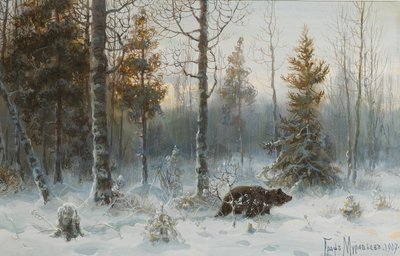 Winterlandschap met beer, 1907 door Count Vladimir Leonidovich Muravyov
