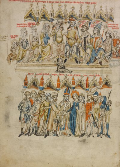 Familie van Berthold IV van Merania. Het huwelijk van Hedwig en Heinrich, 1353 door Court workshop of Duke Ludwig I
