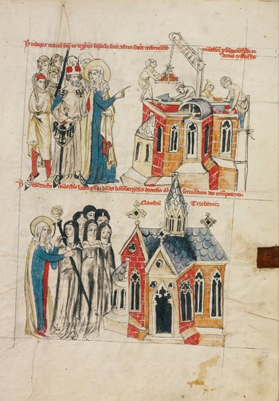 Hedwig en het nieuwe klooster; nonnen uit Bamberg vestigen zich in het nieuwe klooster door Court workshop of Duke Ludwig I of Liegnitz and Brieg