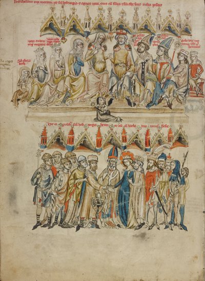 De familie van Berthold VI; Het huwelijk van Sint Hedwig en Heinrich door Court workshop of Duke Ludwig I of Liegnitz and Brieg