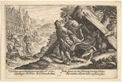 Dronkenschap van Noach: Sem en Jafet bedekken het naakte lichaam van Noach, 1612 door Crispijn de Passe I