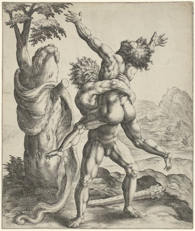 Hercules worstelt met Antaeus door Crispijn van de Passe (I)
