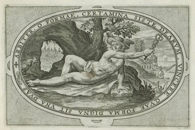 Mercurius Goden en godinnen betrokken bij het oordeel van Paris (serie titel) door Crispijn van de Passe (I)