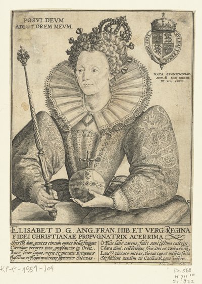 Portret van Elizabeth I Tudor, ten halven lijve door Crispijn van de Passe (I)