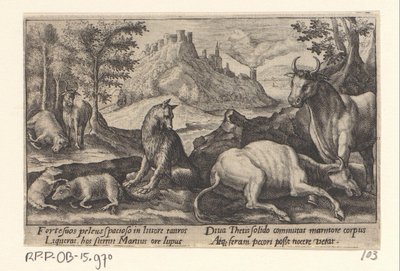 Psamathe verandert de wolf in marmer door Crispijn van de Passe (I)