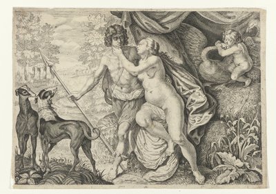 Venus en Adonis (Metamorfosen van Ovidius) door Crispijn van de Passe (II) (attributed to)