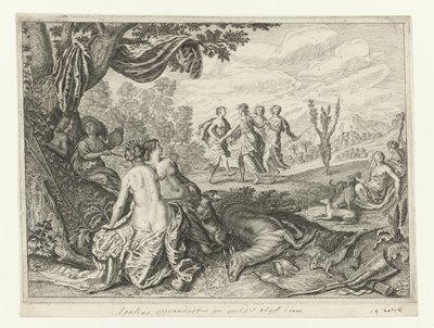 Apulische herder in een olijfboom veranderd door Crispijn van de Passe (II) (workshop of)