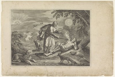 Prometheus schept de eerste mens door Crispijn van de Passe (II) (workshop of)