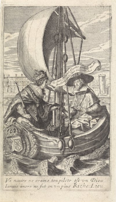 Koning Lodewijk XIII en kardinaal Richelieu in een schuit door Crispijn van de Passe (II)
