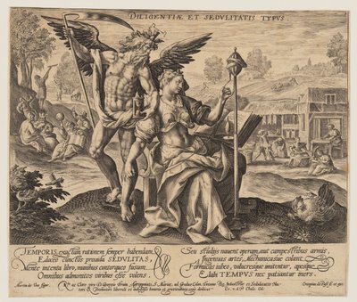 Diligentiae et Sedulitatis Typus, van Tijd met deugden en ondeugden door Crispijn van de Passe I