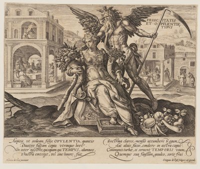 Felicitas et Opulentie Typus, van Tijd met deugden en ondeugden door Crispijn van de Passe I