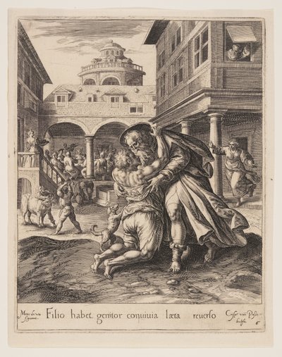 De terugkeer van de verloren zoon, uit De parabel van de verloren zoon door Crispijn van de Passe I