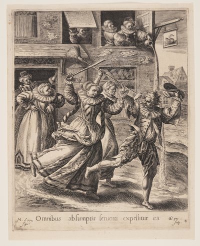 De zoon die uit het bordeel wordt gejaagd, uit De parabel van de verloren zoon door Crispijn van de Passe I