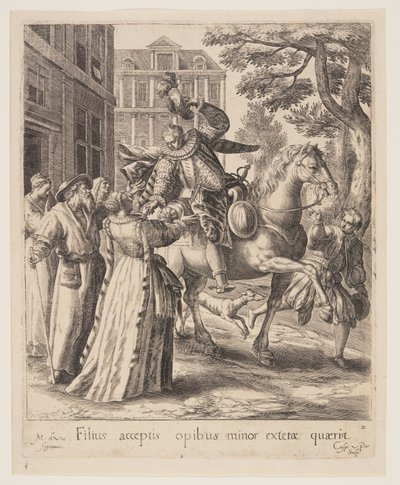 De zoon die afscheid neemt, uit De parabel van de verloren zoon door Crispijn van de Passe I