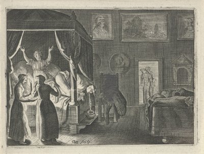 Brakende man in bed door Crispijn van den Queborn