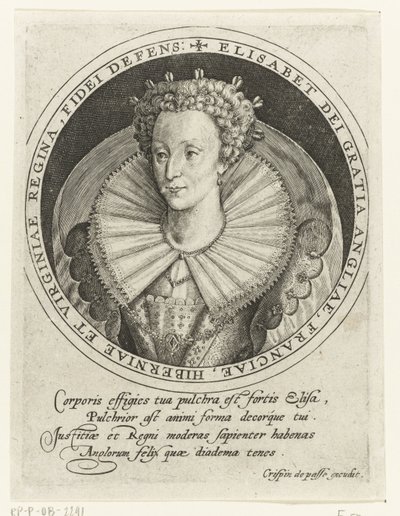 Portret van koningin Elizabeth I van Engeland door Crispin I de Passe
