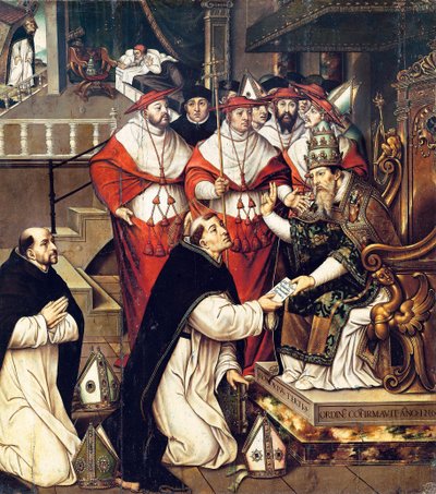 Honorius III (Cencio Savelli, paus van 1216 tot 1227) bevestigt de Orde van Sint Dominicus door Cristobal Llorens