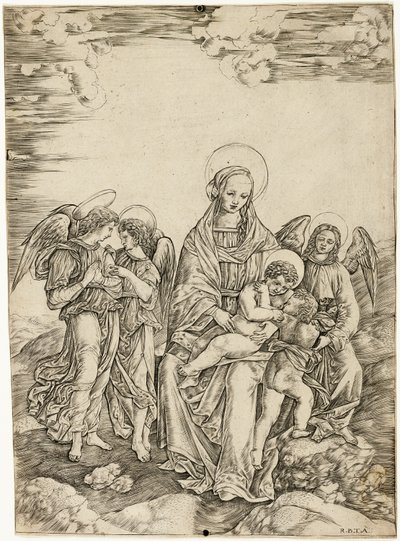 De Maagd en het Kind met Sint Jan en Drie Engelen door Cristofano Robetta