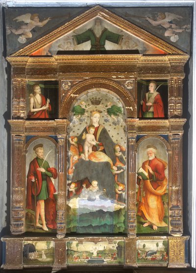 Gekroonde Madonna en Kind met Engelen, Sint Paulus, Sint Petrus door Cristoforo (fl.1525 1578) & Pancalino Raffaele (fl.1514 1573) Pancalino