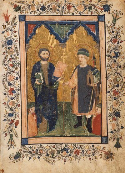 Sint Marcus de Evangelist en Sint Sinibaldus vereerd door leden van een lekenbroederschap door Cristoforo Cortese