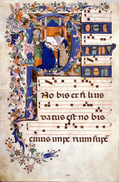 De besnijdenis van Christus in een lettrine P. Partitie (Koorboek) van de 15e eeuw door Cristoforo Cortese (eerste helft van de 15e eeuw). Biblioteca Brera, Milaan door Cristoforo Cortese