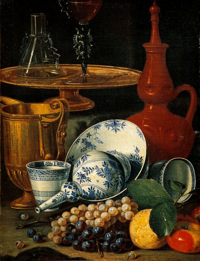 Stilleven met schalen en fruit door Cristoforo Munari