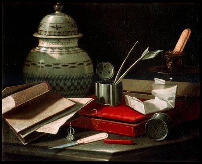 Stilleven met schrijfbenodigdheden door Cristoforo Munari