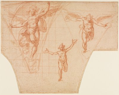 Drie Studies van Engelen voor een Pendentief (recto), Studies voor Christus Ontmoet Zijn Moeder (verso), 159 door Cristoforo Roncalli