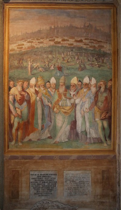 Paus, bisschoppen en koningen eren de gemartelde heiligen door Cristoforo & Tempesta Antonio (1555 1630) Roncalli