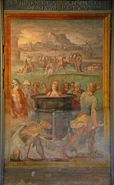 Een vrouwelijke heilige wordt levend gekookt door Cristoforo and Tempesta, Antonio Roncalli