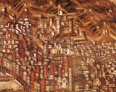 Uitzicht op Genua en zijn kasteel (detail) 1597 door Cristoforo de Grassi