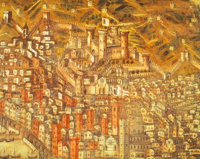 Uitzicht op Genua en zijn kasteel (detail) 1597 door Cristoforo de Grassi