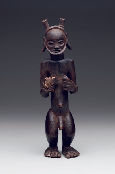 Rituele container in de vorm van een staande mannelijke figuur door Culture Chokwe