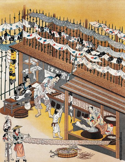 Ambachtslieden aan het werk, zijden schermen schilderen, Edo-periode (1600-1868) door Culture Edo