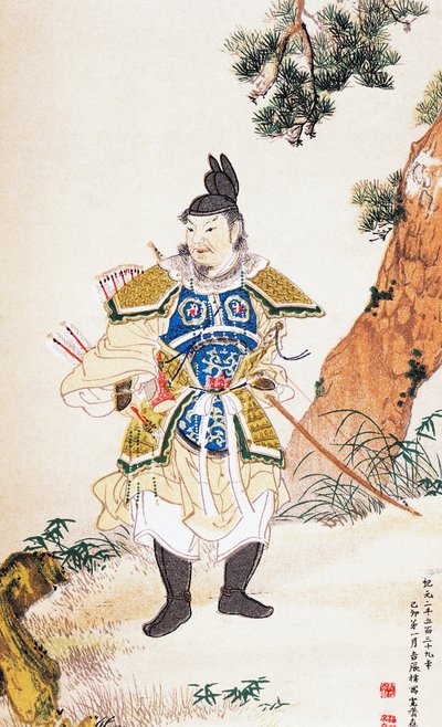 Samurai, ukiyo-e kunstdruk, Tosa school, houtsnede door Culture Edo