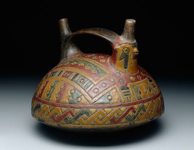 Dubbele tuit met handvat vat met een valk, Vroege Horizon, Epoch 8, c.500-400 v.Chr. door Culture Paracas