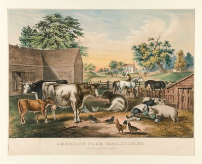 Amerikaanse boerderij - Avond door Currier and Ives