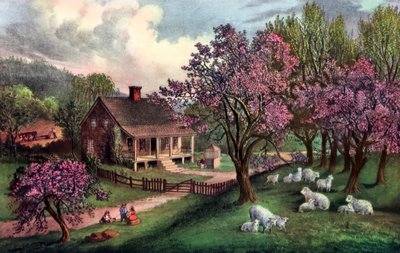 Amerikaanse boerderij in de lente, 1869 door Currier and Ives