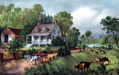 Amerikaanse boerderij in de zomer door Currier and Ives