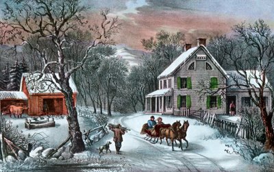 Amerikaanse boerderij in de winter, 1868 door Currier and Ives