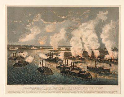 Bombardement en verovering van eiland door Currier and Ives