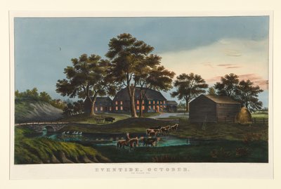 Avond - Oktober / De Dorpsherberg door Currier and Ives