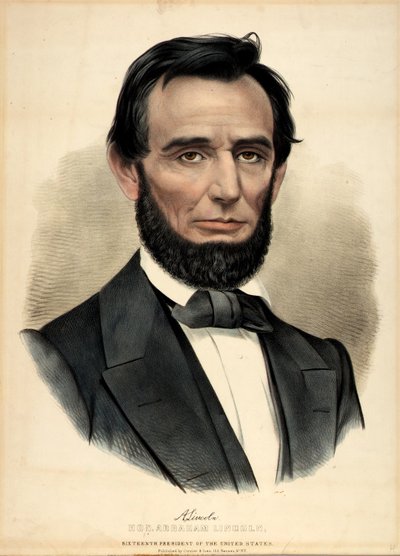 Eervolle Abraham Lincoln, 16e president door Currier and Ives