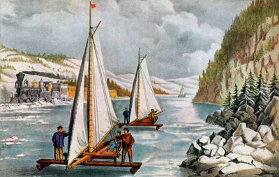 IJsschepenrace op de Hudson River, 19e eeuw door Currier and Ives
