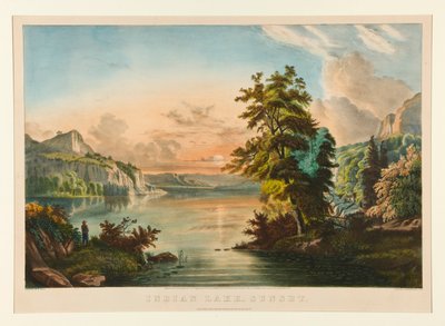 Indian Lake - Zonsondergang door Currier and Ives