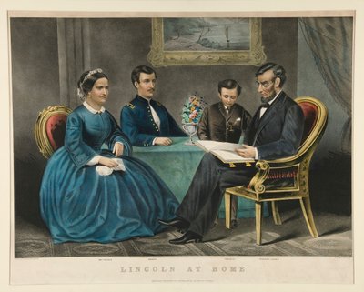 Lincoln Thuis door Currier and Ives