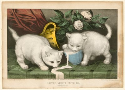 Kleine Witte Kittens in Kattekwaad door Currier and Ives