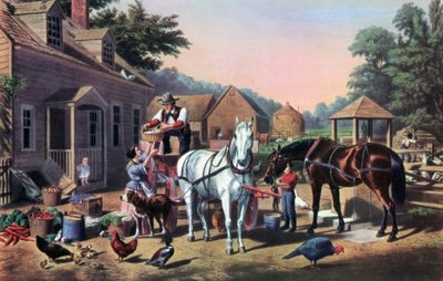 Voorbereidingen voor de Markt door Currier and Ives