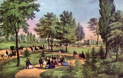 De rit, Central Park, 1862 door Currier and Ives