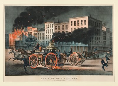 Het leven van een brandweerman / Het Metropolitan-systeem door Currier and Ives